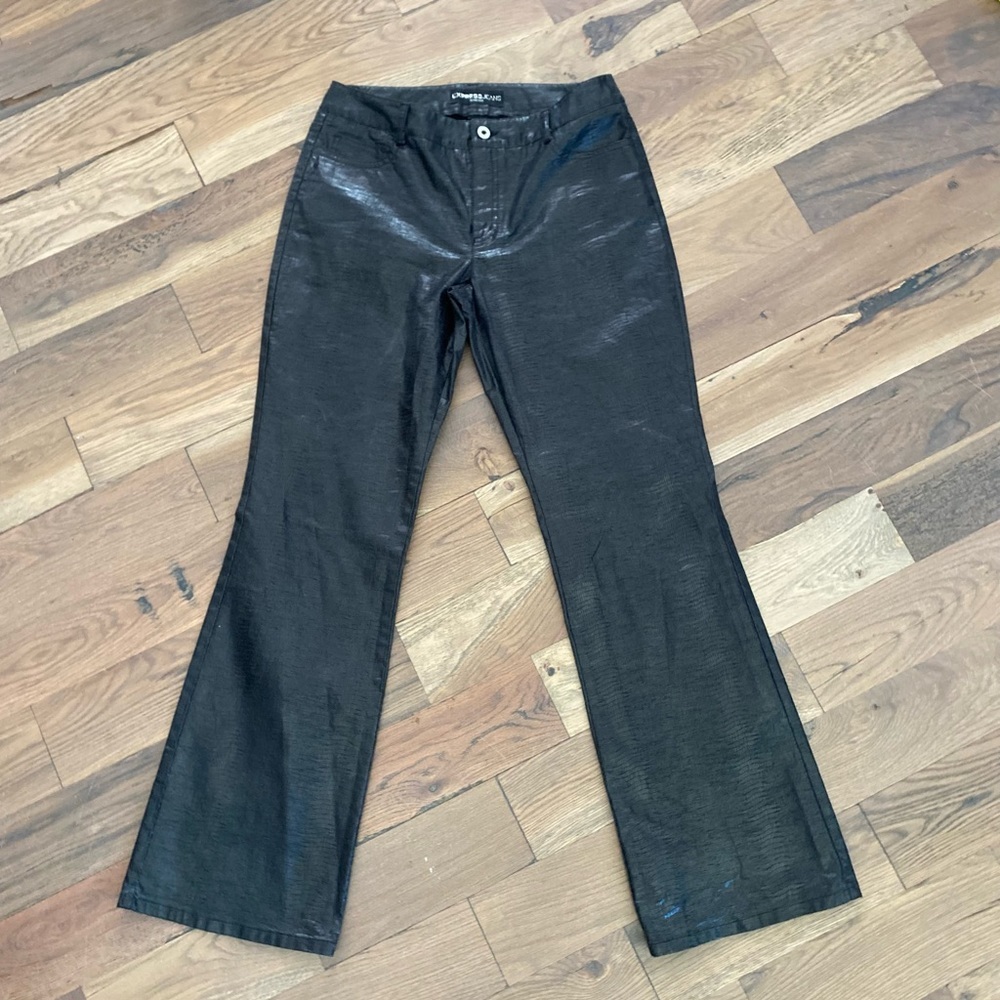 Express Womans Faux Snakeskin Black Flare Pants Size 5/6